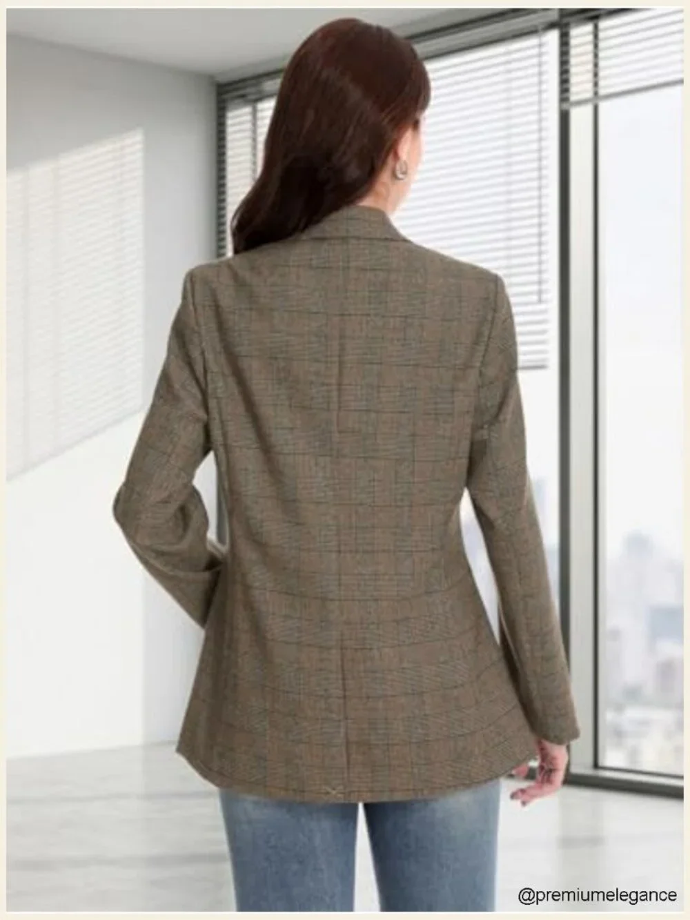 Women's Plaid Oversize Blazer Long Sleeve Business Casual Lightweight